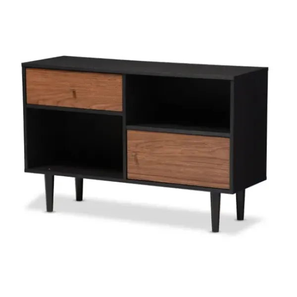 Cabinets & Sideboards-Kirkland's Home Black And Brown Wood Open Shelf Cabinet