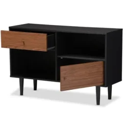 Cabinets & Sideboards-Kirkland's Home Black And Brown Wood Open Shelf Cabinet