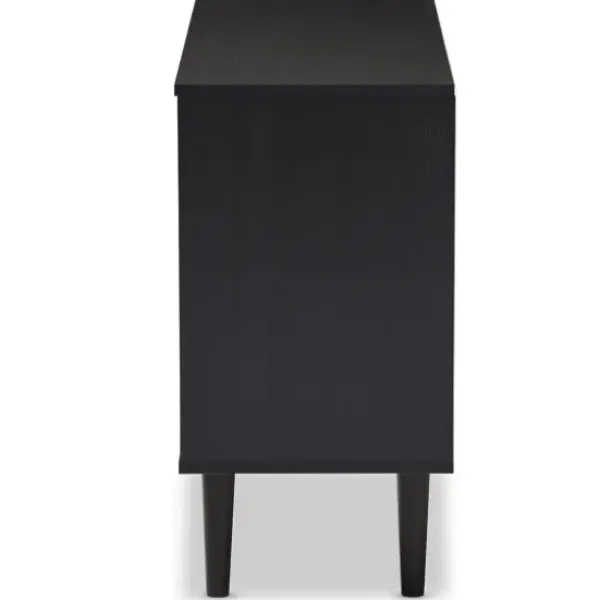 Cabinets & Sideboards-Kirkland's Home Black And Brown Wood Open Shelf Cabinet