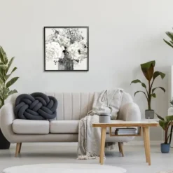 Canvas Art-Kirkland's Home Black And Cream Abstract Floral Canvas Art Print Black/Ivory