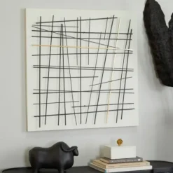 Wall Plaques-Kirkland's Home Black And Gold Iron Abstract Lines Plaque White/Gold/Black