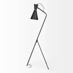 Floor Lamps-Kirkland's Home Black And Gold Lined Metal Tripod Floor Lamp Black/Gold