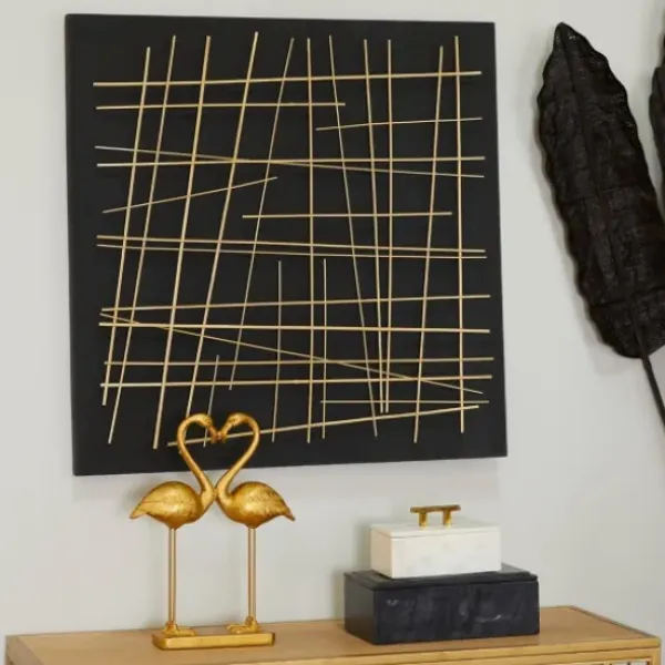 Wall Plaques-Kirkland's Home Black And Gold Metal Grid Wall Plaque Black/Gold