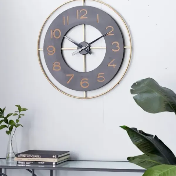 Clocks-Kirkland's Home Black And Gold Open Frame Axis Clock