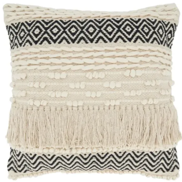 Pillows-Kirkland's Home Black And Ivory Moroccan Textured Pillow Ivory/Black