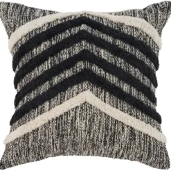 Pillows-Kirkland's Home Black And Metallic Fringe Textured Pillow Black/Ivory/Silver