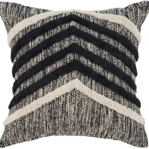 Pillows-Kirkland's Home Black And Metallic Fringe Textured Pillow Black/Ivory/Silver