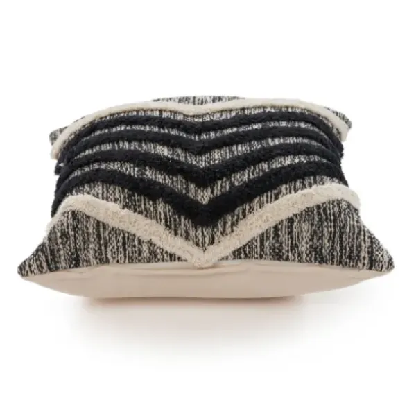 Pillows-Kirkland's Home Black And Metallic Fringe Textured Pillow Black/Ivory/Silver