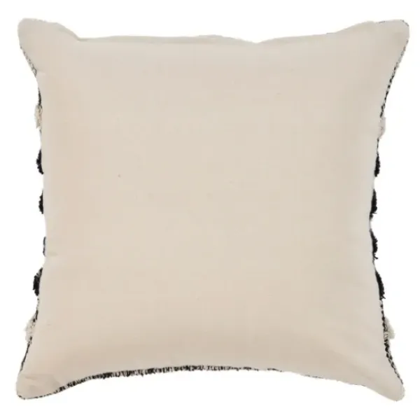 Pillows-Kirkland's Home Black And Metallic Fringe Textured Pillow Black/Ivory/Silver