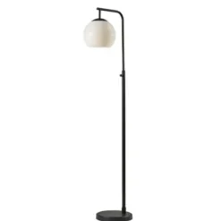 Floor Lamps-Kirkland's Home Black And Milky White Globe Shade Floor Lamp Black/White