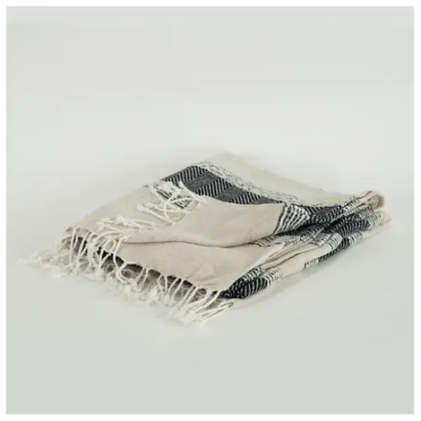 Blankets & Throws-Kirkland's Home Black And Natural Colorblock Chevron Throw Black/Tan