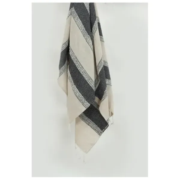 Blankets & Throws-Kirkland's Home Black And Natural Colorblock Chevron Throw Black/Tan