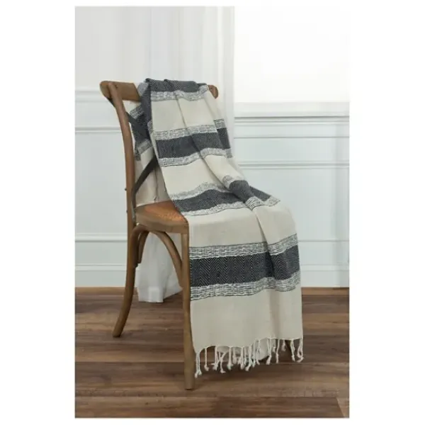 Blankets & Throws-Kirkland's Home Black And Natural Colorblock Chevron Throw Black/Tan