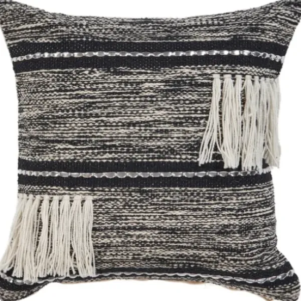 Pillows-Kirkland's Home Black And Natural Mingled Texture Pillow Black/Ivory