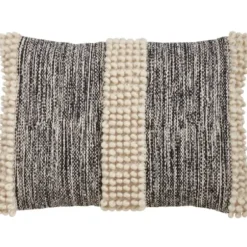 Pillows-Kirkland's Home Black And Natural Pom Pom Stripe Lumbar Pillow Black/Tan
