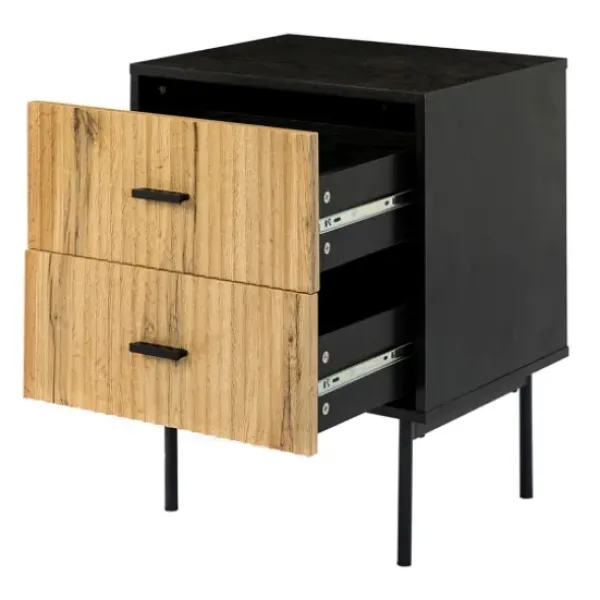 Nightstands-Kirkland's Home Black And Natural Wood 2-Drawer Nightstand