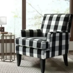 Accent Chairs-Kirkland's Home Black And White Buffalo Check Armchair Black/White