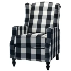 Accent Chairs-Kirkland's Home Black And White Buffalo Check Wingback Recliner Black/White