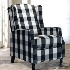 Accent Chairs-Kirkland's Home Black And White Buffalo Check Wingback Recliner Black/White