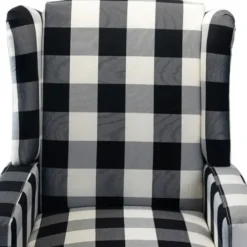 Accent Chairs-Kirkland's Home Black And White Buffalo Check Wingback Recliner Black/White