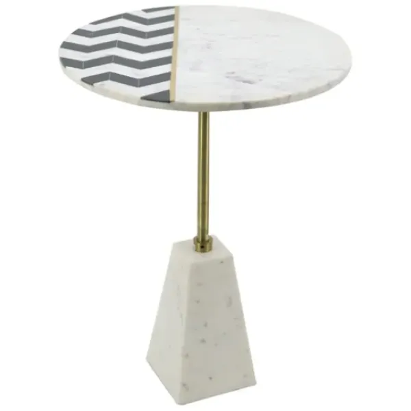 Accent & End Tables-Kirkland's Home Black And White Chevron Marble Accent Table