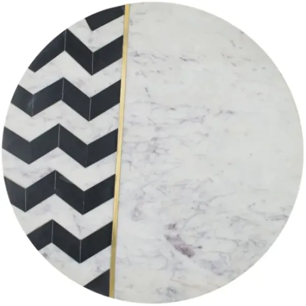 Accent & End Tables-Kirkland's Home Black And White Chevron Marble Accent Table
