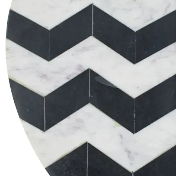 Accent & End Tables-Kirkland's Home Black And White Chevron Marble Accent Table