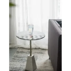 Accent & End Tables-Kirkland's Home Black And White Chevron Marble Accent Table