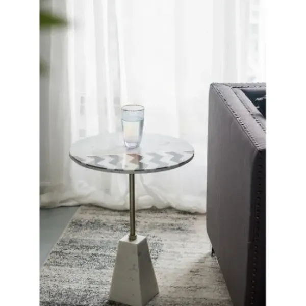 Accent & End Tables-Kirkland's Home Black And White Chevron Marble Accent Table
