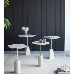 Accent & End Tables-Kirkland's Home Black And White Chevron Marble Accent Table