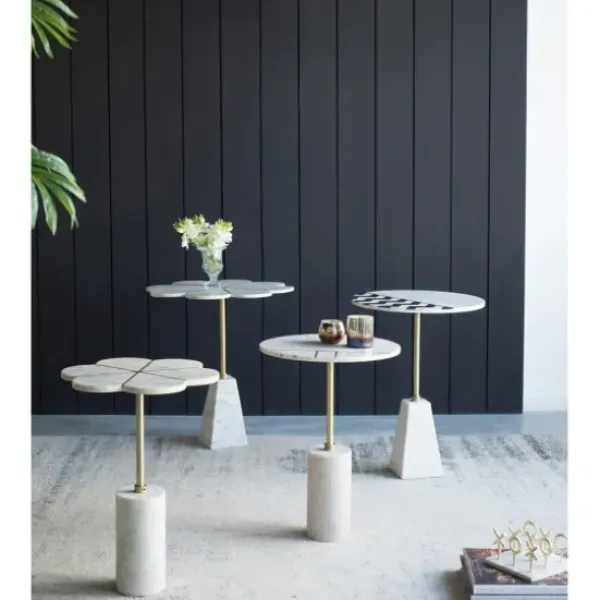 Accent & End Tables-Kirkland's Home Black And White Chevron Marble Accent Table