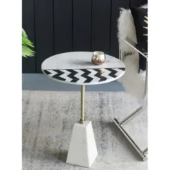 Accent & End Tables-Kirkland's Home Black And White Chevron Marble Accent Table