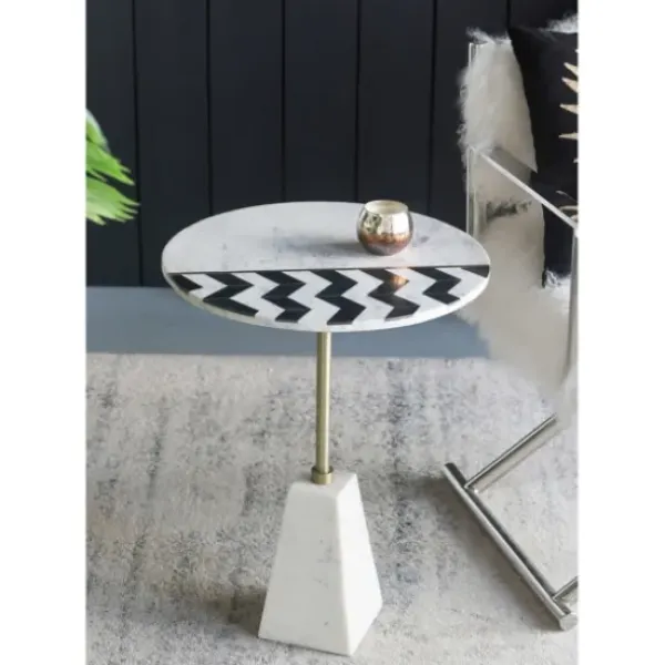 Accent & End Tables-Kirkland's Home Black And White Chevron Marble Accent Table