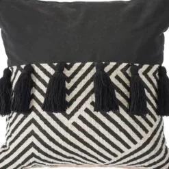 Pillows-Kirkland's Home Black And White Chevron Pillow With Tassels Black/White