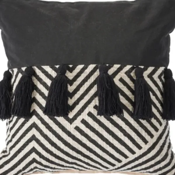 Pillows-Kirkland's Home Black And White Chevron Pillow With Tassels Black/White