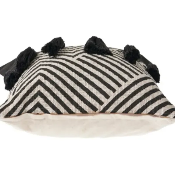 Pillows-Kirkland's Home Black And White Chevron Pillow With Tassels Black/White