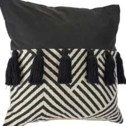 Pillows-Kirkland's Home Black And White Chevron Pillow With Tassels Black/White
