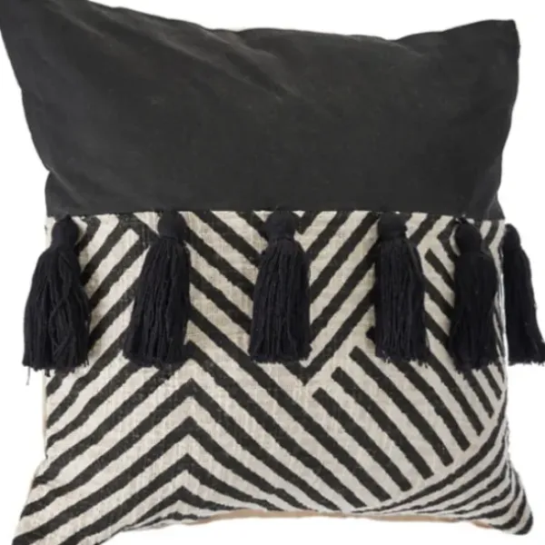 Pillows-Kirkland's Home Black And White Chevron Pillow With Tassels Black/White