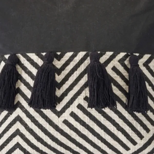 Pillows-Kirkland's Home Black And White Chevron Pillow With Tassels Black/White