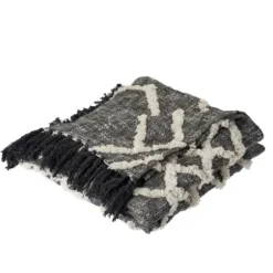 Blankets & Throws-Kirkland's Home Black And White Cotton Geometric Tufted Throw Black/White