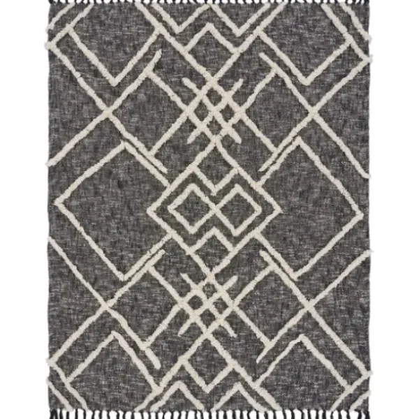 Blankets & Throws-Kirkland's Home Black And White Cotton Geometric Tufted Throw Black/White