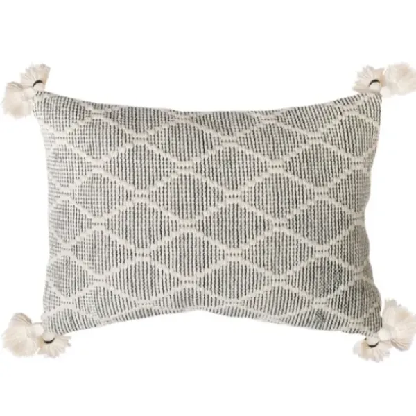 Pillows-Kirkland's Home Black And White Diamond Woven Lumbar Pillow White/Black