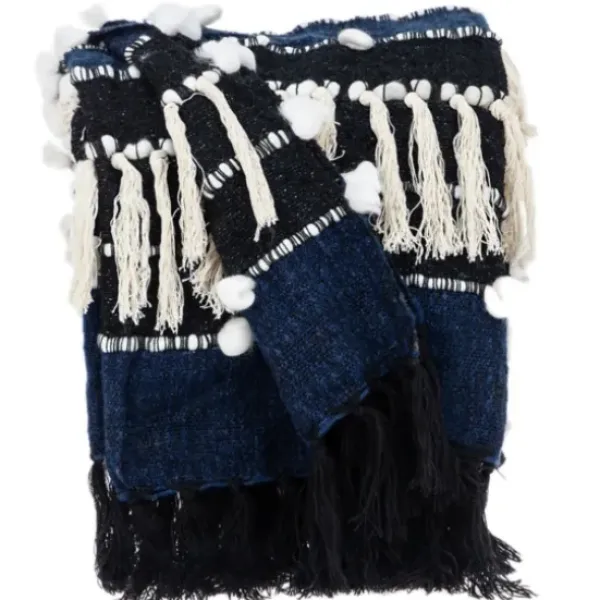 Blankets & Throws-Kirkland's Home Black And White Eclectic Woven Throw With Tassels Black/White