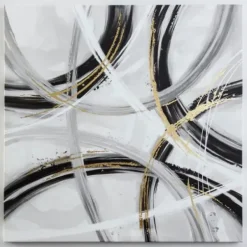 Canvas Art-Kirkland's Home Black And White Foiled Abstract Canvas Art Print Black/White/Gray