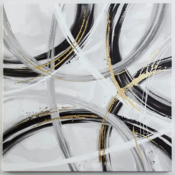 Canvas Art-Kirkland's Home Black And White Foiled Abstract Canvas Art Print Black/White/Gray