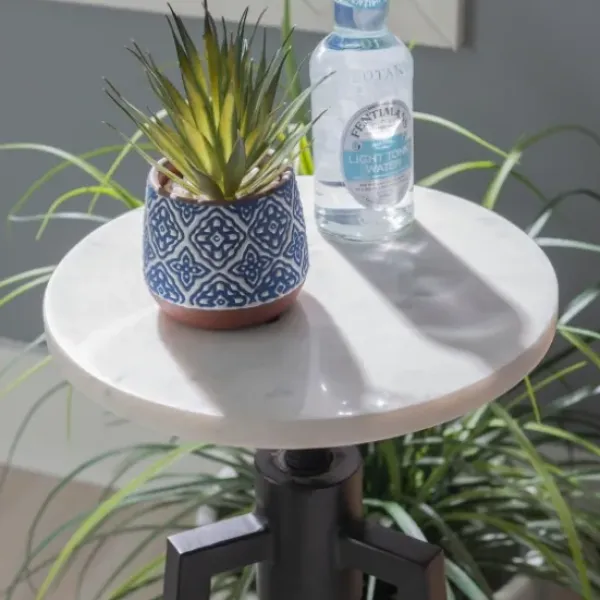 Accent & End Tables-Kirkland's Home Black And White Marble Adjustable Drink Table Black/White