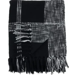 Blankets & Throws-Kirkland's Home Black And White Plaid Fringed Throw Black/White