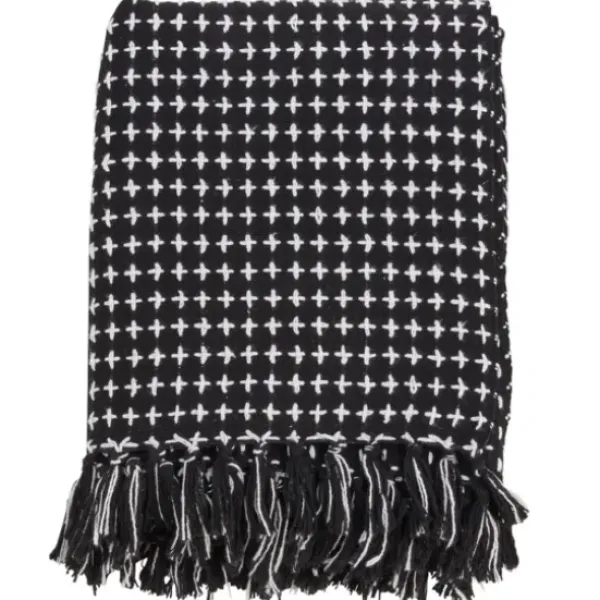 Blankets & Throws-Kirkland's Home Black And White Stitched Cotton Throw Black/White