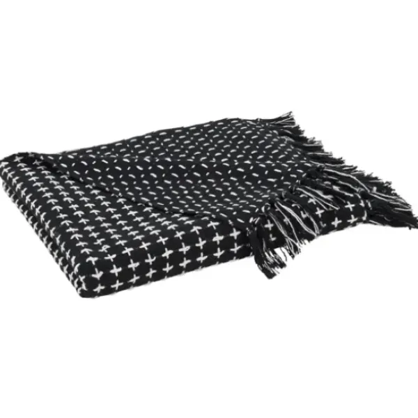 Blankets & Throws-Kirkland's Home Black And White Stitched Cotton Throw Black/White
