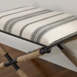 Benches & Ottomans-Kirkland's Home Black And White Striped Upholstered Ottoman Black/White